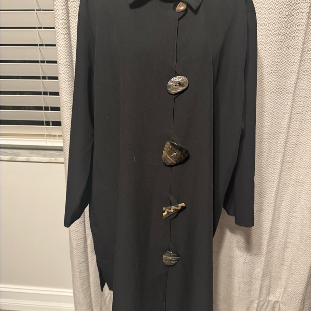 Caroline Rose Black Women's Coat with Unique Button Design PTP 26 length 34.